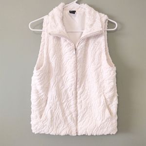 SM NEW YORK White Faux Fur Sequin Sparkle Vest Size Medium Large